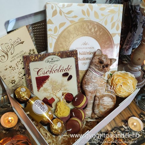 Cicás ajándékcsomag csokoládéval macska rajongóknak - Cirmi cica csokiboltja finomságokkal