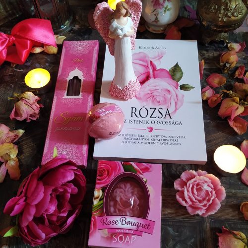 Rózsás ajándékcsomag olvasóbox - Gyógyító rózsa angyallal, Rózsa az istenek orvossága könyvvel