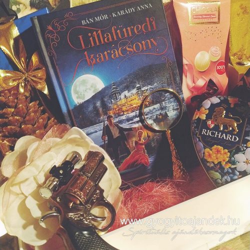 Lillafüredi karácsony ajándékcsomag - Prémium olvasóbox csokoládéval, teával,  pezsgő alakú gyertyával