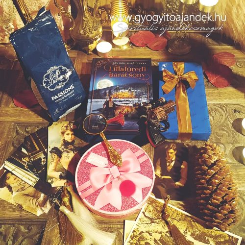 Lillafüredi karácsony luxus ajándékcsomag - Prémium olvasóbox csokoládéval,  marcipán  tortával és kávéval 