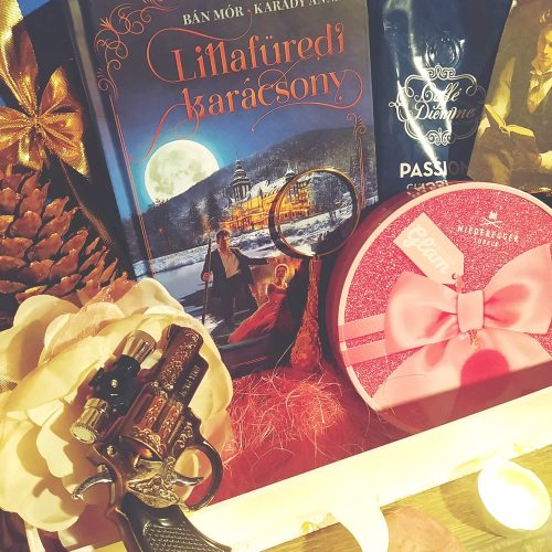 Lillafüredi karácsony luxus ajándékcsomag - Prémium olvasóbox csokoládéval,  marcipán  tortával és kávéval 
