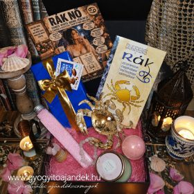   Horoszkópos ajándékcsomag Rák csillagjegyű hölgyeknek csokoládéval rózsakvarc karkötővel